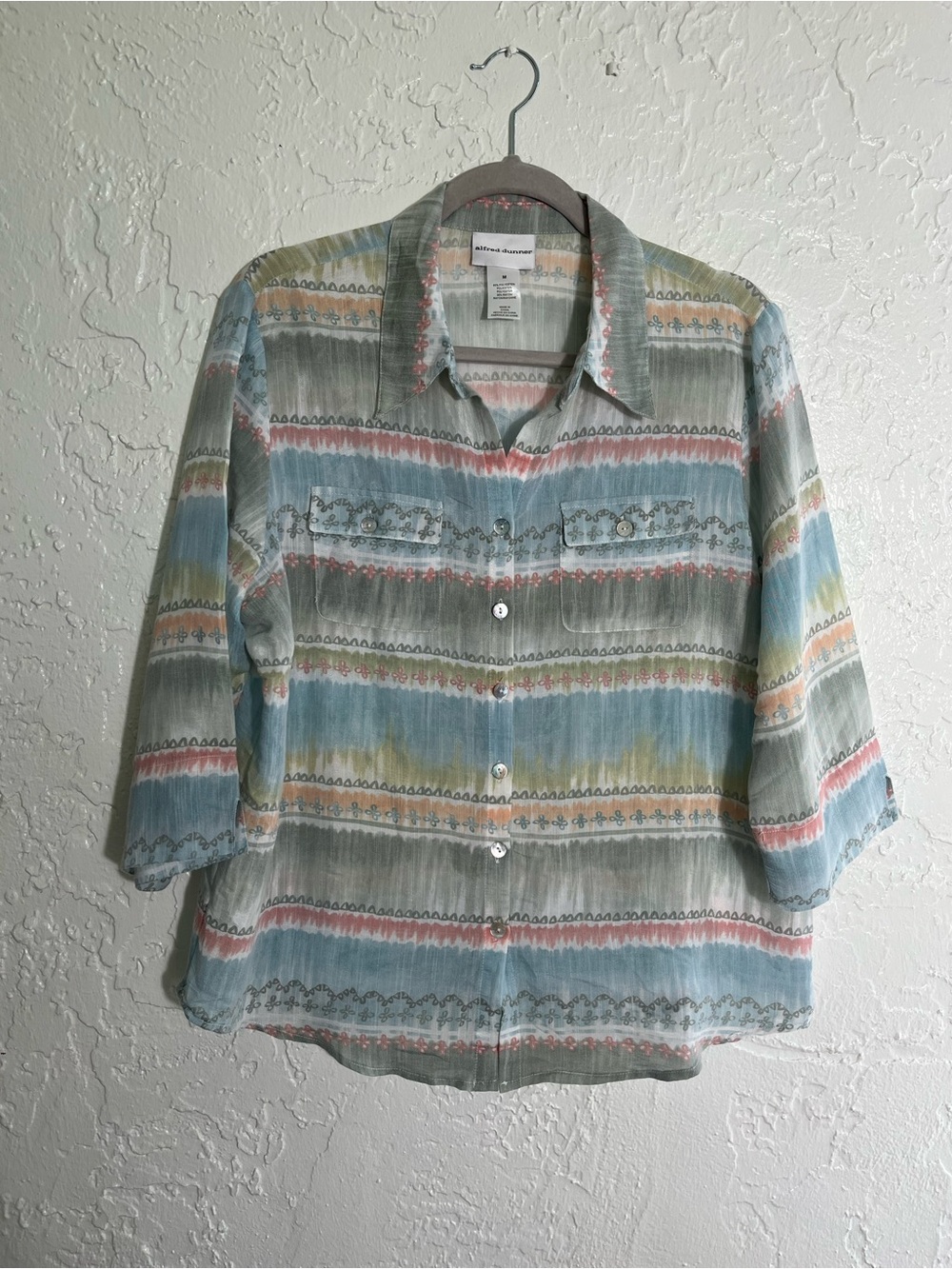 Alfred Dunner Pastel Stripe Lightweight Button Up Blouse Size‎ Medium